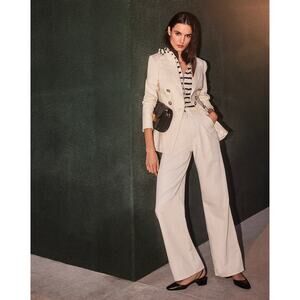 Veronica Beard Mia‎ Pleated Wide-Leg Jean Ecru Sz 25 High Waist Cream Ivory Chic